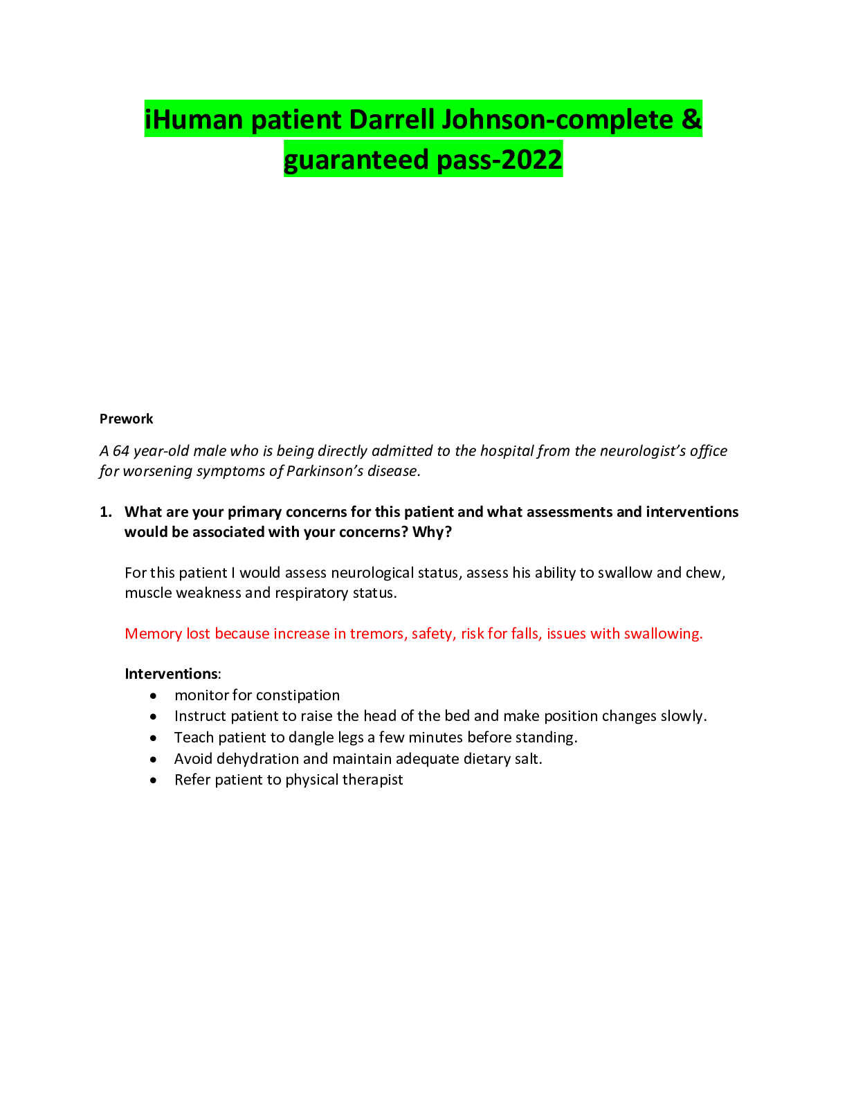 Preview image of iHuman patient Darrell Johnson-complete & guaranteed pass-2022 document